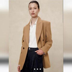 Banana Republic Stretch-Cotton Icon Blazer Double Breasted Camel Tan Sz 10P B31